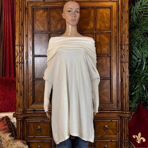 NWOT Ivory On/Off Shoulder Dolman Sleeve Ribbed Neck Sweater